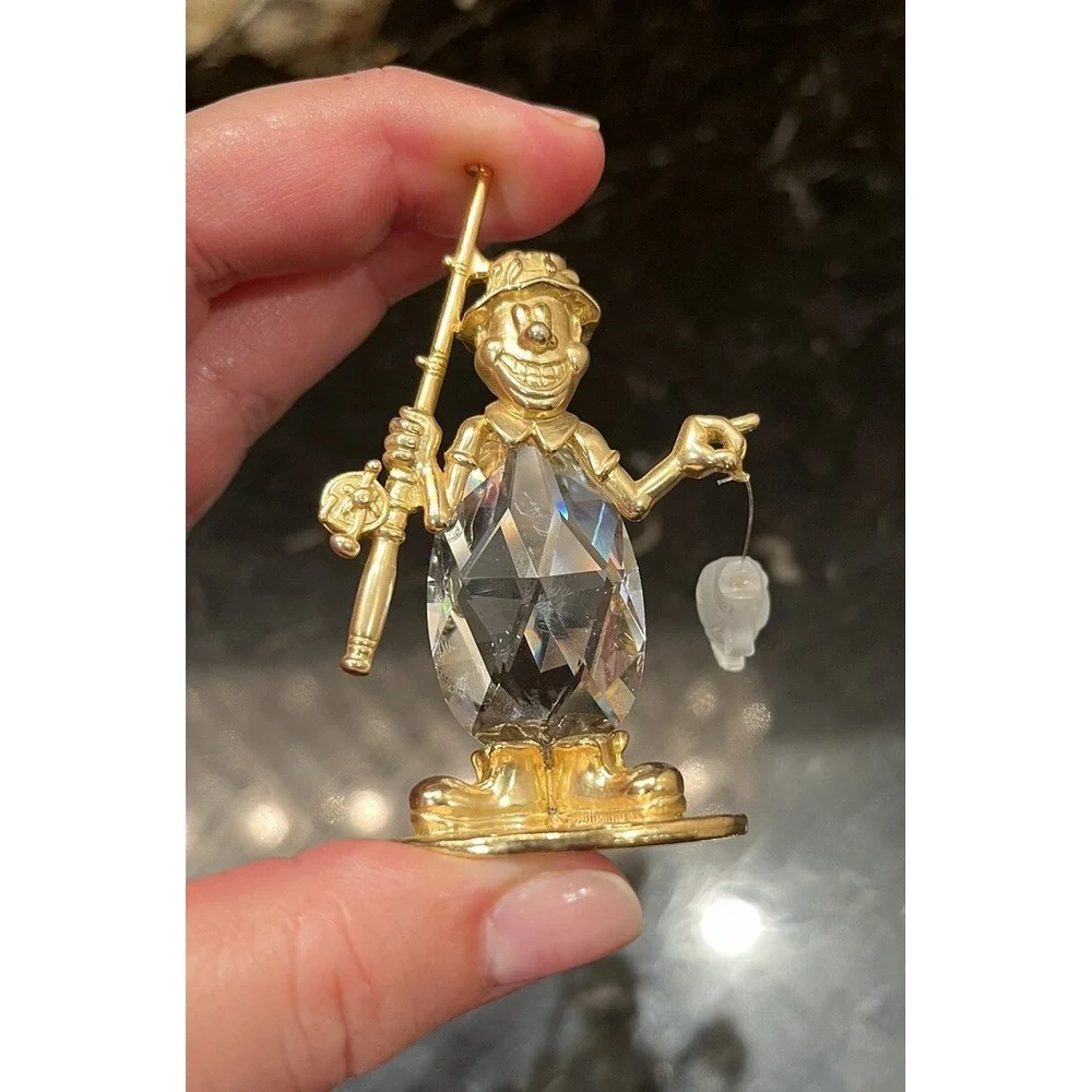 Vintage Manon 1984 Clown Fisherman With Crystal Belly & Fishing Pole Gold 2.75